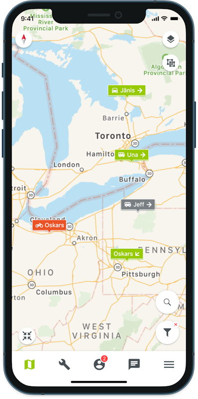 OnPoint Connect mobile fleet management app interface